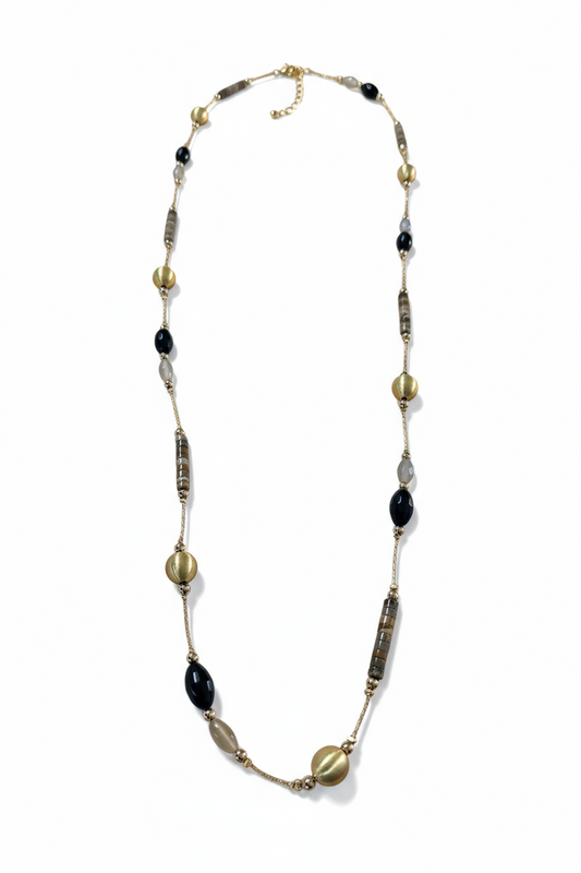 Collana lunga rame & pietra dura, regolabile, stile sautoir elegante donna