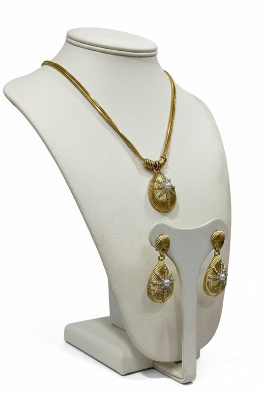 Parure Dorata Perla e Cristalli - Collana e Orecchini Eleganti