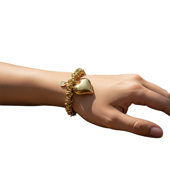 Bracciale Donna Elastico Catena Spirale Cuore Oro Acciaio Anallergico
