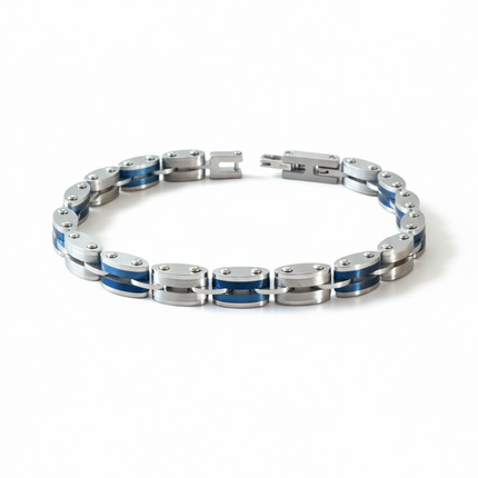 Bracciale Uomo Acciaio 316L Blu Silver Sportivo Regolabile 21cm Design