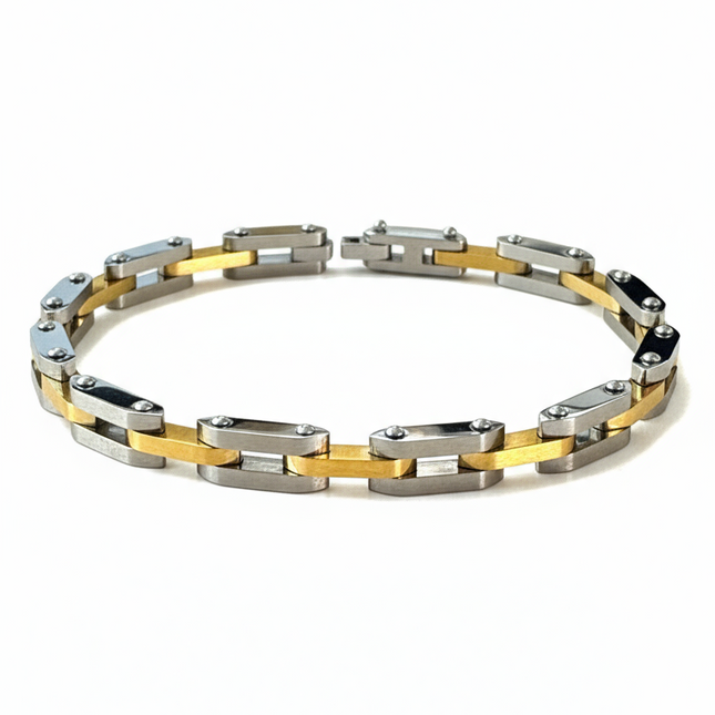 Bracciale Uomo Acciaio 316L Bicolore Oro Silver Regolabile 21cm KX-888