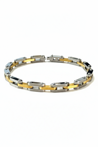 Bracciale uomo acciaio bicolore oro e silver – moderno, regolabile 21 cm