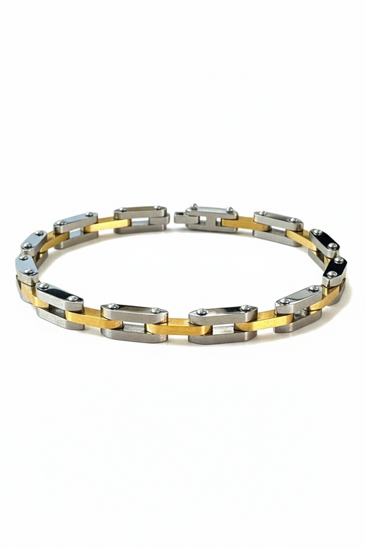Bracciale uomo acciaio bicolore oro e silver – moderno, regolabile 21 cm