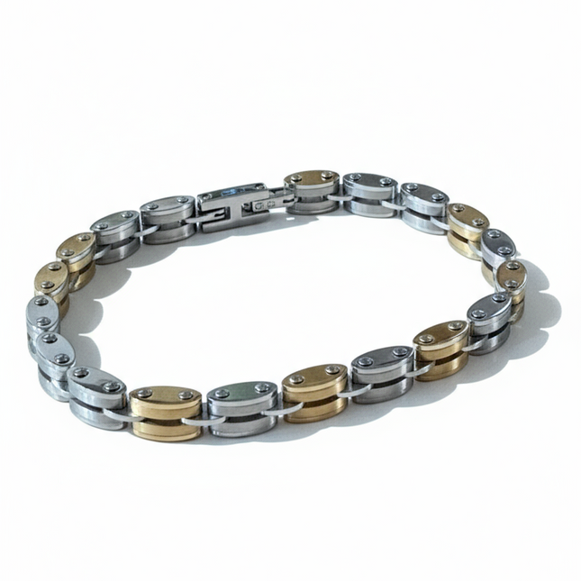 Bracciale Uomo Acciaio 316L Oro Argento Elegante Anallergico Design 21cm