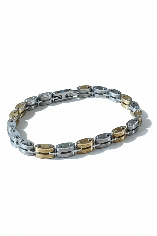 Bracciale uomo acciaio 316L oro e argento – elegante, anallergico 21 cm