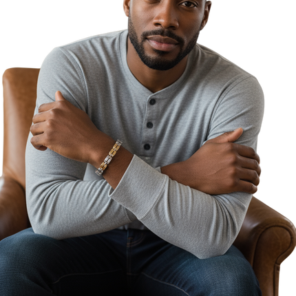 Bracciale Uomo Acciaio 316L Oro Argento Elegante Anallergico Design 21cm