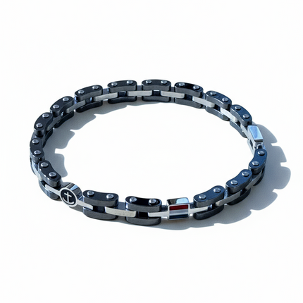 Bracciale Uomo Acciaio 316L Nero Silver Ancora Regolabile 21cm Bicolore