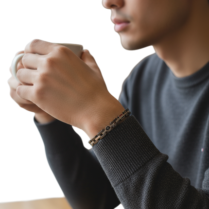 Bracciale Uomo Acciaio 316L Nero Silver Ancora Regolabile 21cm Bicolore