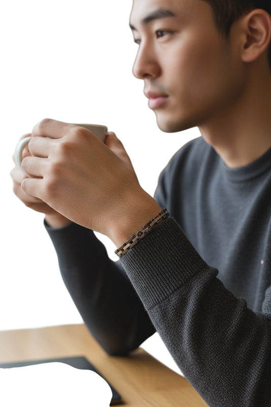 Bracciale uomo acciaio nero e silver con ancora – moderno, regolabile 21 cm