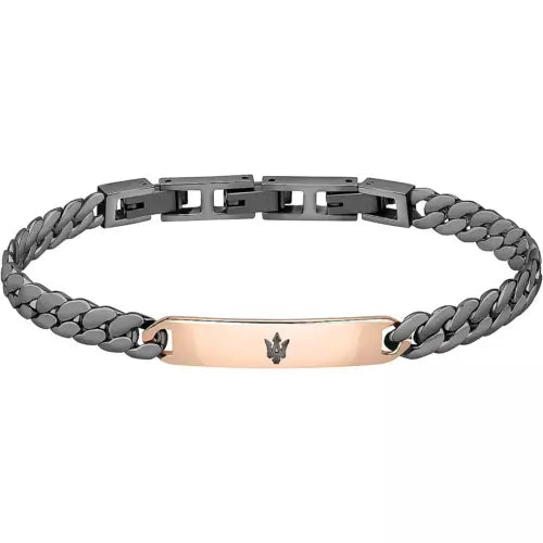 Maserati Bracciale Per Uomo In Acciaio Brunito Con Piastrina E Logo