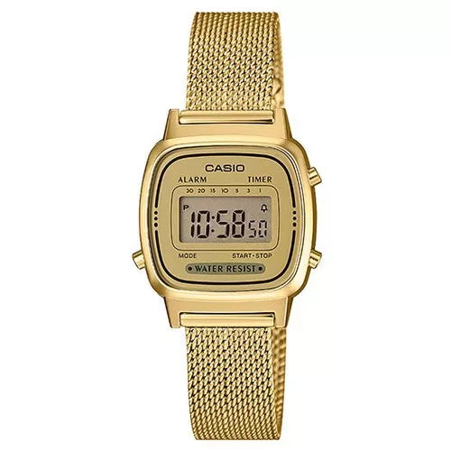 NUOVO Casio Orologio Digitale Vintage Piccolo Acciaio Oro LA670WEMY-9EF Elegante