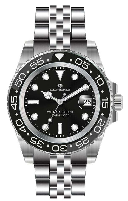 OROLOGIO DA UOMO LORENZ SPORT SUB 100MT ACCIAIO QUARZO NERO