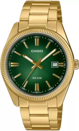Casio Orologio Al Quarzo Uomo In Galvanica Oro Quadrante Verde MTP-1302PGC-3AVEF