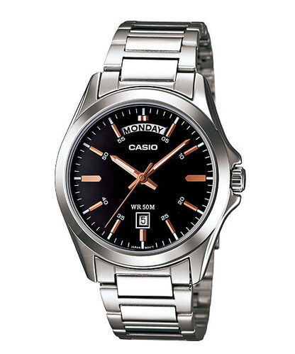 Orologio Casio  MTP-1370D-1A2 Analogico Da Uomo Acciaio Inox WR50M day-date