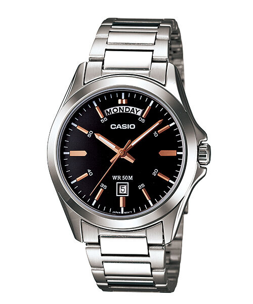 Orologio Casio  MTP-1370D-1A2 Analogico Da Uomo Acciaio Inox WR50M day-date
