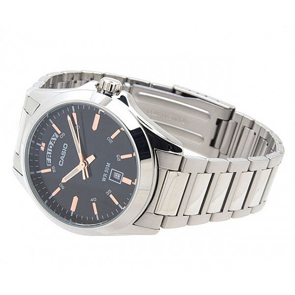 Orologio Casio  MTP-1370D-1A2 Analogico Da Uomo Acciaio Inox WR50M day-date