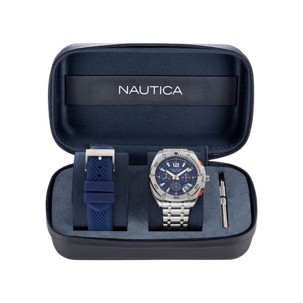 Orologio Nautica Cronografo Uomo Acciaio Blu 46mm Doppio Cinturino