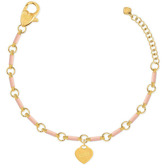 OpsObjects bracciale in acciaio rifinito oro e smalto per donna ciondolo cuore