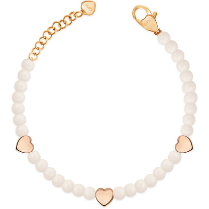 OpsObjects Bracciale  Donna In Acciaio rosa Sfere Bianche E Cuore OpsBr779