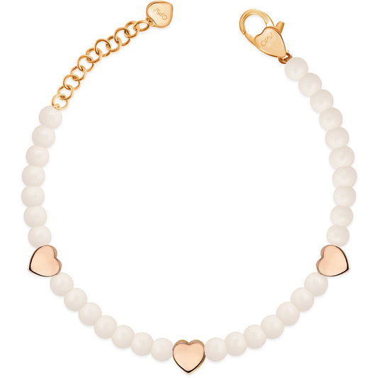 OpsObjects Bracciale  Donna In Acciaio rosa Sfere Bianche E Cuore OpsBr779
