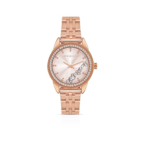 Orologio da polso donna acciaio ip rosa OPSOBJECTS pietre moda casual