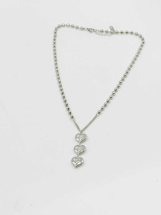 Collana donna in acciaio con ciondoli cuore lucido - elegante e trendy