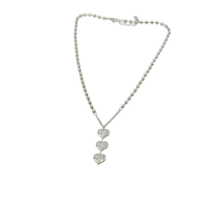 Collana Donna Shelly Acciaio Tre Cuori Pendenti Lucidi Anallergica Silver
