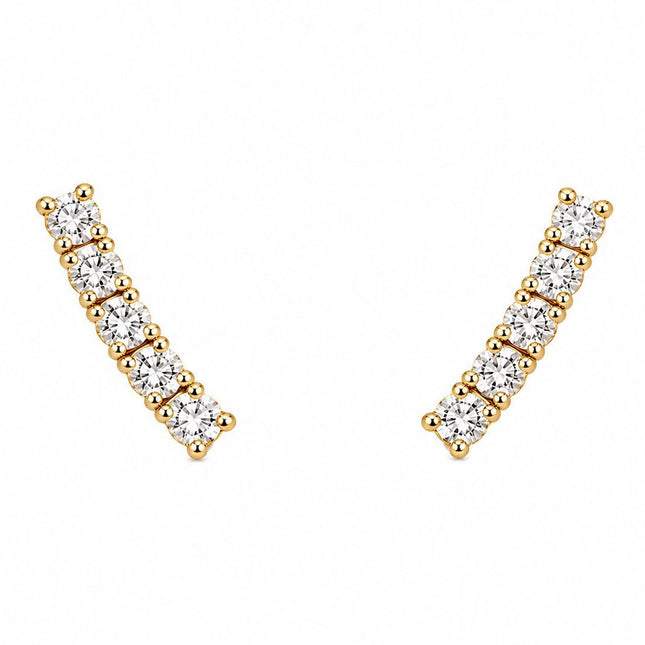 Orecchini Donna Shelly Ear Climber Barra Zirconi 6 Pietre 2,5cm Argento Oro