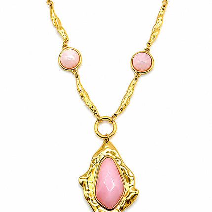 Collana Donna Shelly Acciaio Dorato Catena Martellata Ciondolo Resina Geometrico 45cm