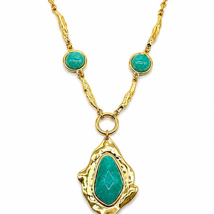 Collana Donna Shelly Acciaio Dorato Catena Martellata Ciondolo Resina Geometrico 45cm