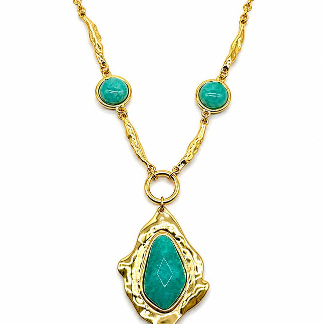 Collana Donna Shelly Acciaio Dorato Catena Martellata Ciondolo Resina Geometrico 45cm