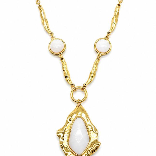 Collana Donna Shelly Acciaio Dorato Catena Martellata Ciondolo Resina Geometrico 45cm
