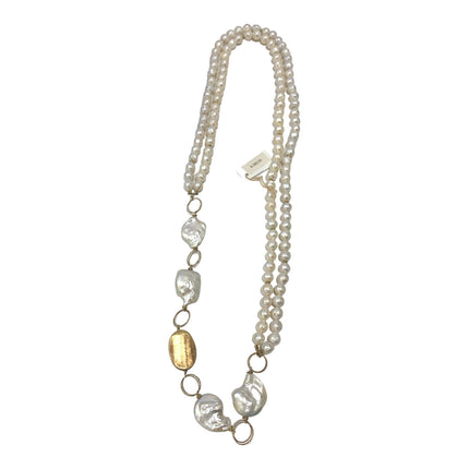 Nuovo Collana Donna PassioneDele Lunga Perle Barocche Elementi Dorati 60cm