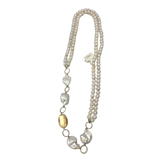 Passionedele collana lunga con perle barocche e ed elementi dorati per donna 60 cm