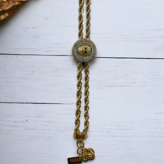 Bracciale in acciaio Gold Steel doppio filo con centrale testa di tigre donna MF