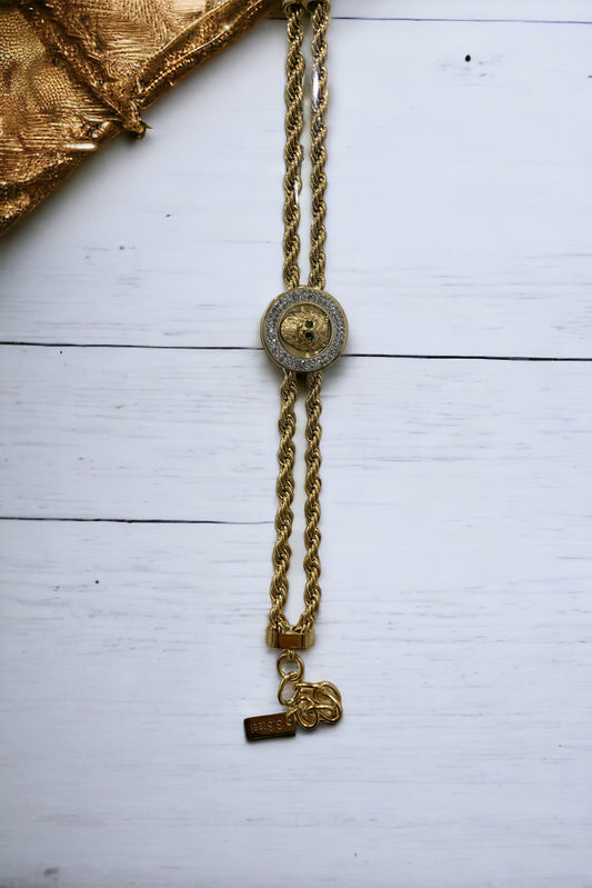 Bracciale in acciaio Gold Steel doppio filo con centrale testa di tigre donna MF