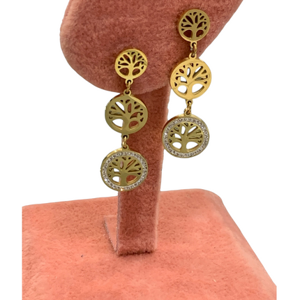 Orecchini Pendenti Donna Acciaio Albero della Vita Strass Glamour