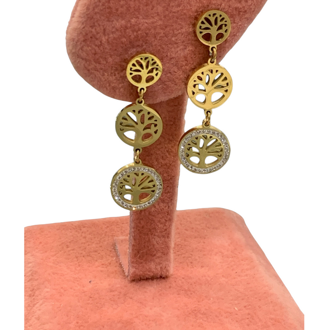Orecchini Pendenti Donna Acciaio Albero della Vita Strass Glamour