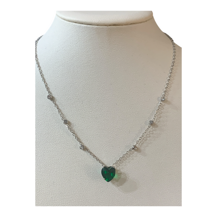 Collana Donna Acciaio Pendente Cuore Cristallo Verde 45cm
