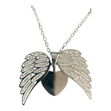Collana Donna Acciaio Ali Angelo Cuore Doppio Ciondolo Girocollo 45cm