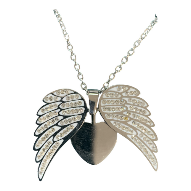 Collana Donna Acciaio Ali Angelo Cuore Doppio Ciondolo Girocollo 45cm