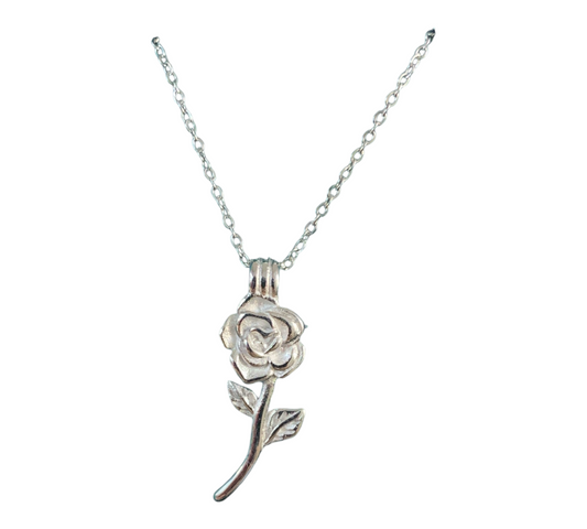 Collana Girocollo Da Donna In Acciaio Con Ciondolo Rosa Fiore Mf