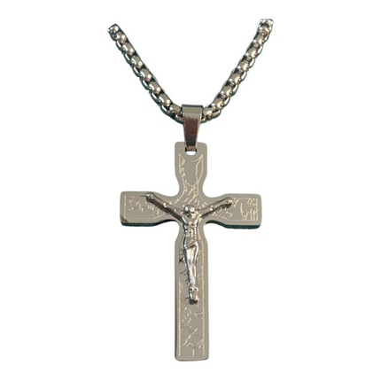 Collana In Acciaio Da Uomo Con Ciondolo Croce 50 cm