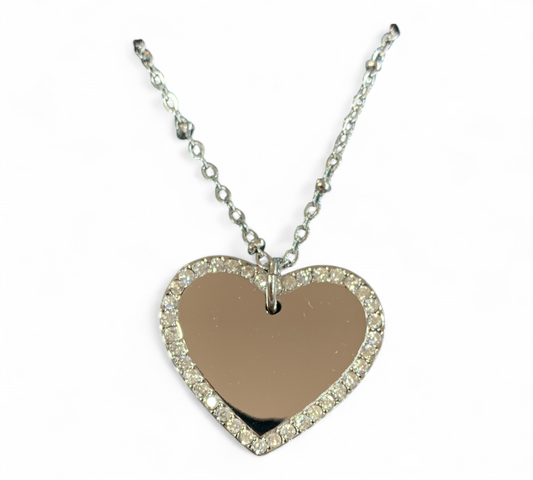 Collana In Acciaio Da Donna Con Ciondolo Cuore e Cristalli Mf