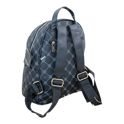 Enrico Coveri zaino nero monogramma dettaglio posteriore tasche cerniere
