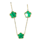 Collana Donna Acciaio Galvanica Oro Fiori Smalto Verde 45cm