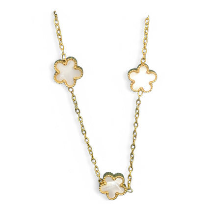 Collana Donna Acciaio Galvanica Oro Fiori Bianchi Avorio 45cm