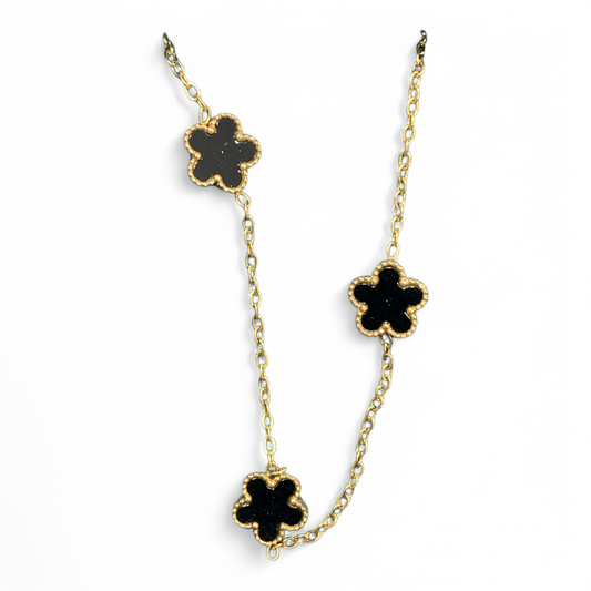 Collana In Acciaio Per Donna Galvanica Oro Fiori Neri 45 cm Black Charms