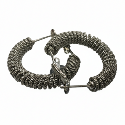 Orecchini Donna Acciaio Cerchio Spirale Intrecciata Argento Pendenti