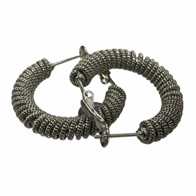 Orecchini Donna Acciaio Cerchio Spirale Intrecciata Argento Pendenti